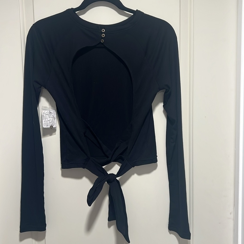 NWT Free People Black Open Tie Back Top Size Medium